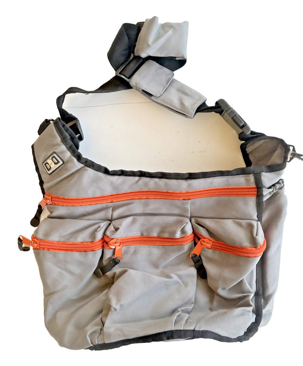 Diaper Dude Messenger Diaper Bag Gray Exterior Black Interior Orange Zippers